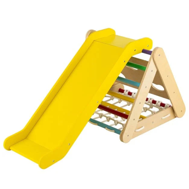 4-in-1 Toddler Wooden Triangle Climber with Ramp & Slide Board