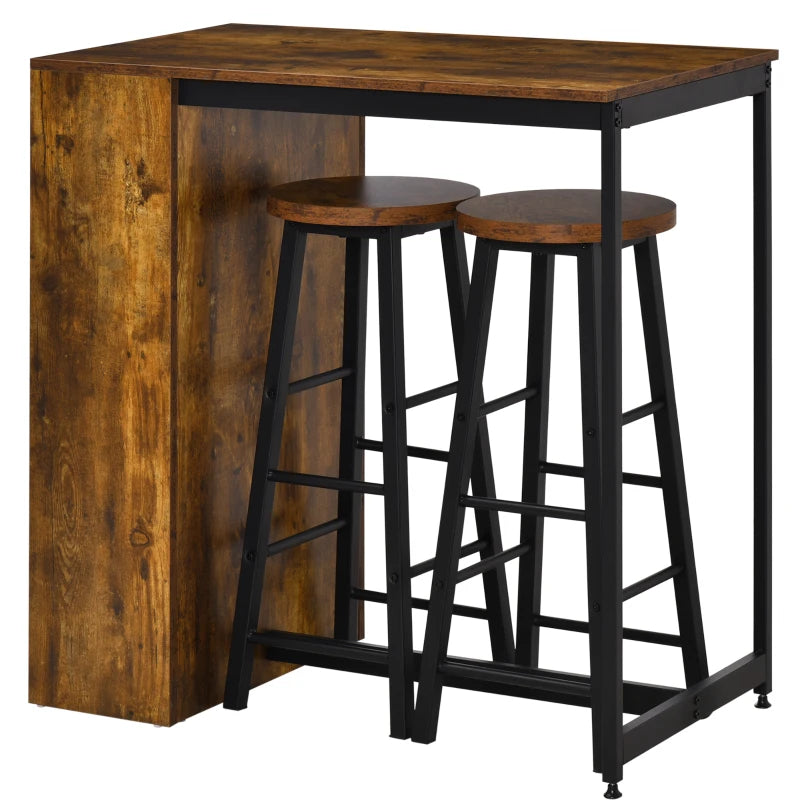 Industrial 3-Piece Bar Table Set for 2 with Storage Shelf for Kitchen