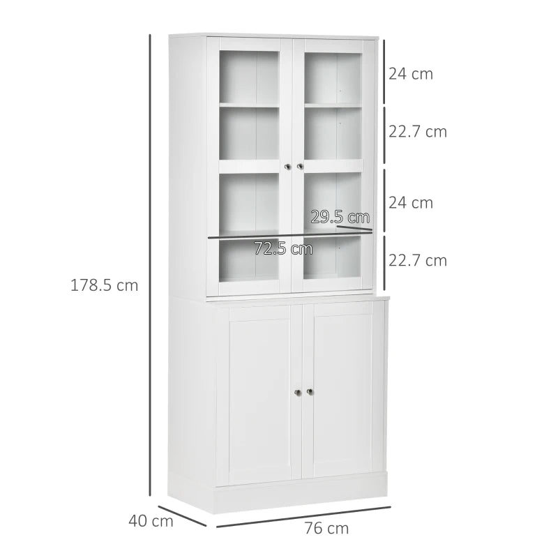 White Bookcase with Glass Doors, Adjustable Shelves & Open Storage