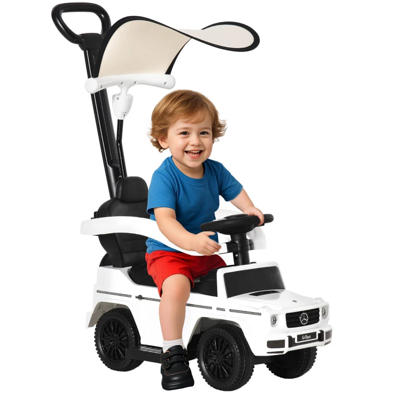 Children’s 3-in-1 Push-Along Ride-On Car with Foot-to-Floor Slider and Horn – White