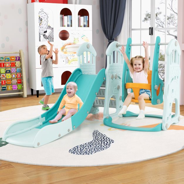 3-in-1 Toddler Slide and Swing Set with Basketball Hoop, Outdoor Play Activity