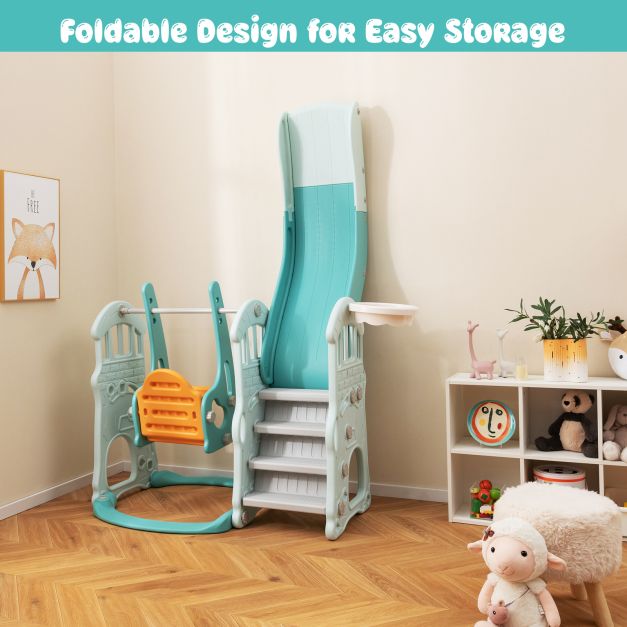 3-in-1 Toddler Slide and Swing Set with Basketball Hoop, Outdoor Play Activity