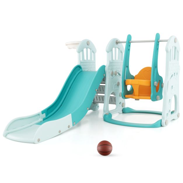 3-in-1 Toddler Slide and Swing Set with Basketball Hoop, Outdoor Play Activity
