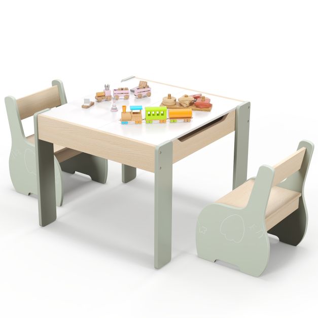 Wooden Table and Chair Set for Kids with Hidden Storage Box