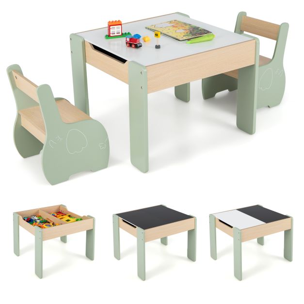 Wooden Table and Chair Set for Kids with Hidden Storage Box