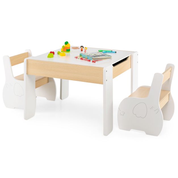 Wooden Table and Chair Set for Kids with Hidden Storage Box