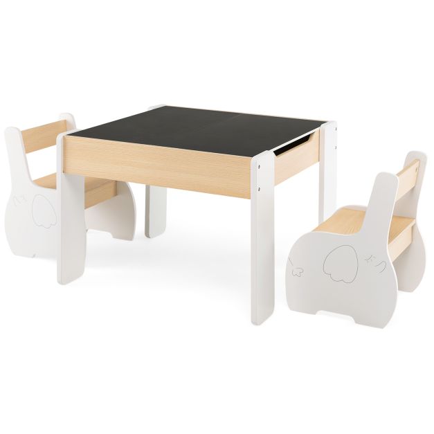 Wooden Table and Chair Set for Kids with Hidden Storage Box