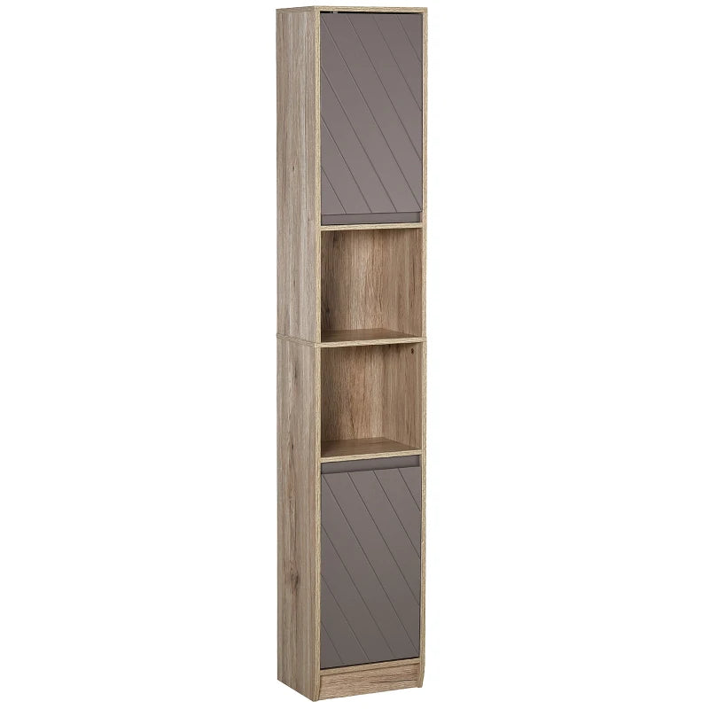 Narrow Bathroom Storage Unit – Grey & Oak, Adjustable Shelves, 170cm
