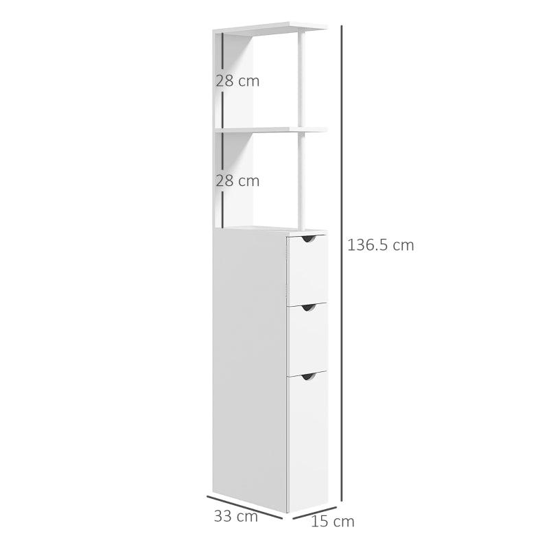 Slim Bathroom Storage Cabinet, Tall with Drawers & 2-Tier Shelf