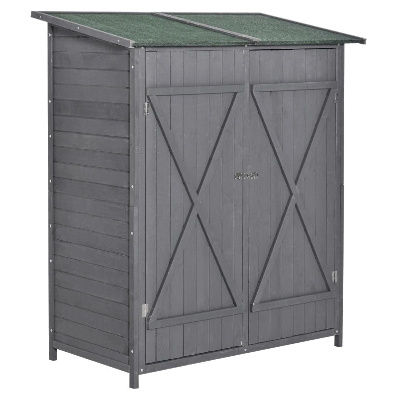 Premium Fir Wood Garden Shed with Asphalt Roof Grey Outdoor Storage Unit, 139x75cm