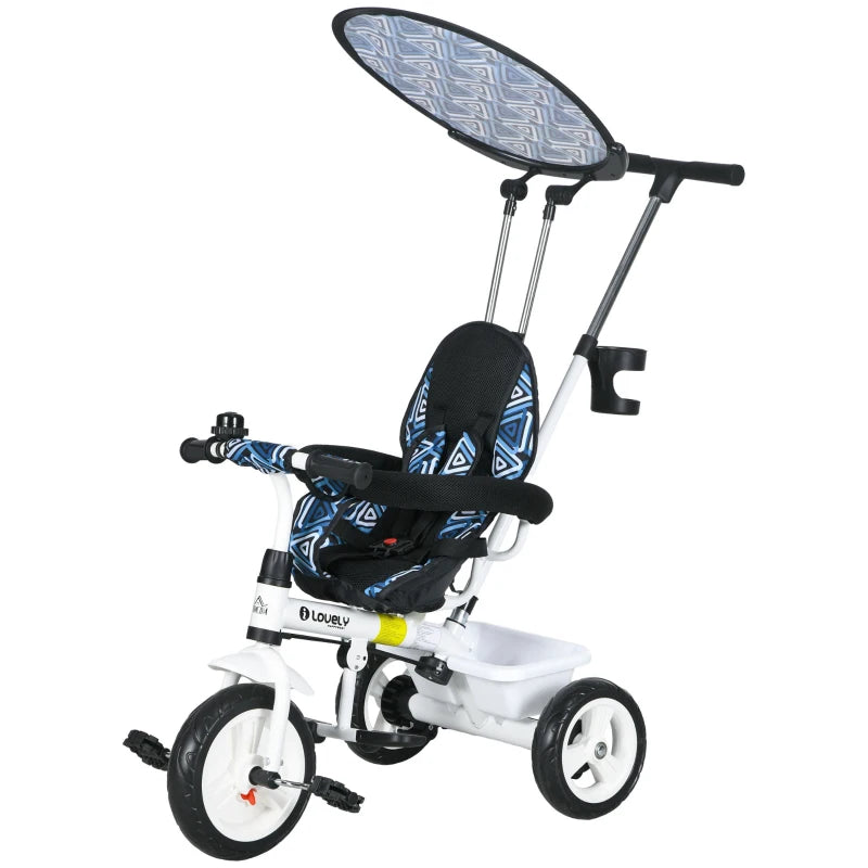 Blue 6-in-1 Tricycle for Kids with 5-Point Harness & Removable Sun Canopy
