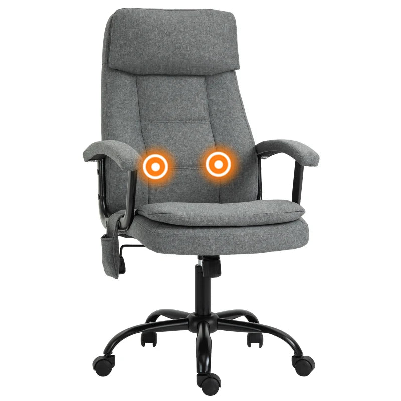 Grey Linen Office Chair with 2-Point Lumbar Massage – Adjustable Height & Wheels