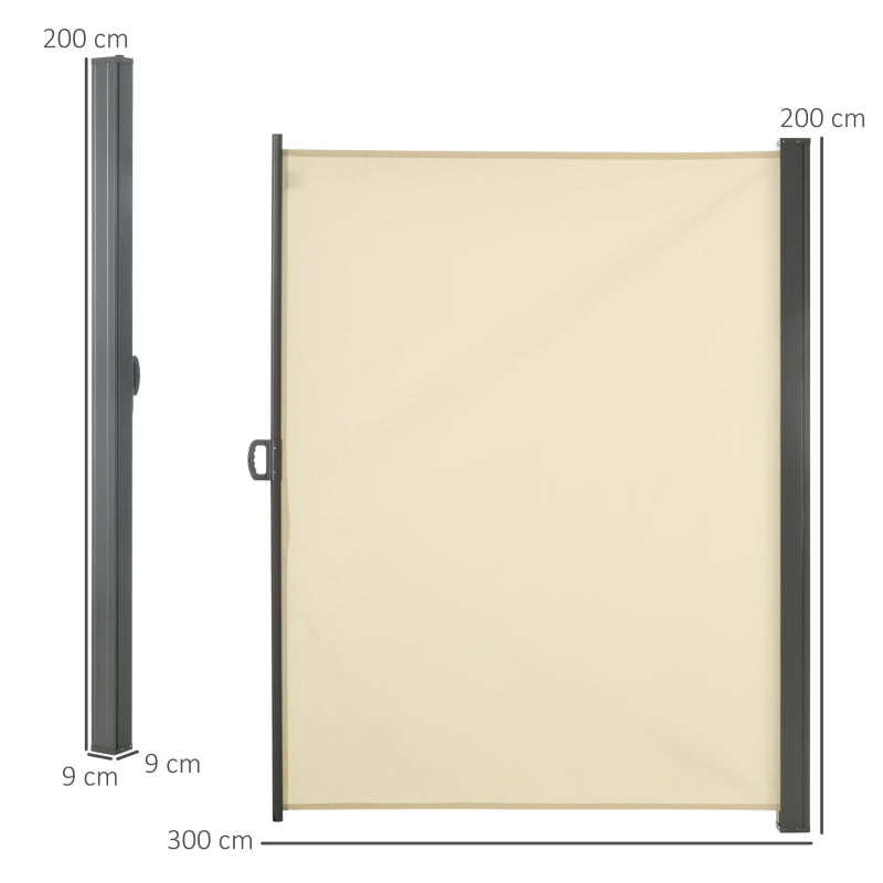 Cream Retractable Side Awning Screen Outdoor Privacy Panel for Garden & Balcony 3x2m