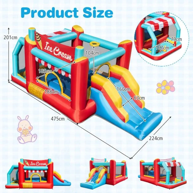 Ice Cream Theme 5-in-1 Inflatable Bounce House with Hoop, Slide and Ball Pit