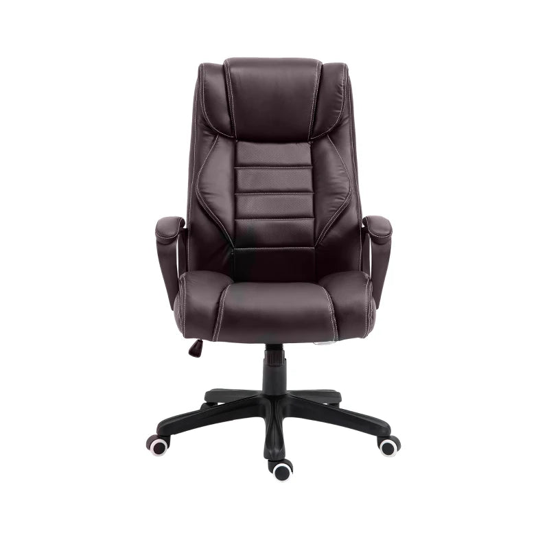 Brown PU Leather Home Office Chair with Massage, Armrests & Tilt Function
