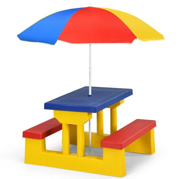 Kids Picnic Table Set for Backyard with Removable Sun Umbrella