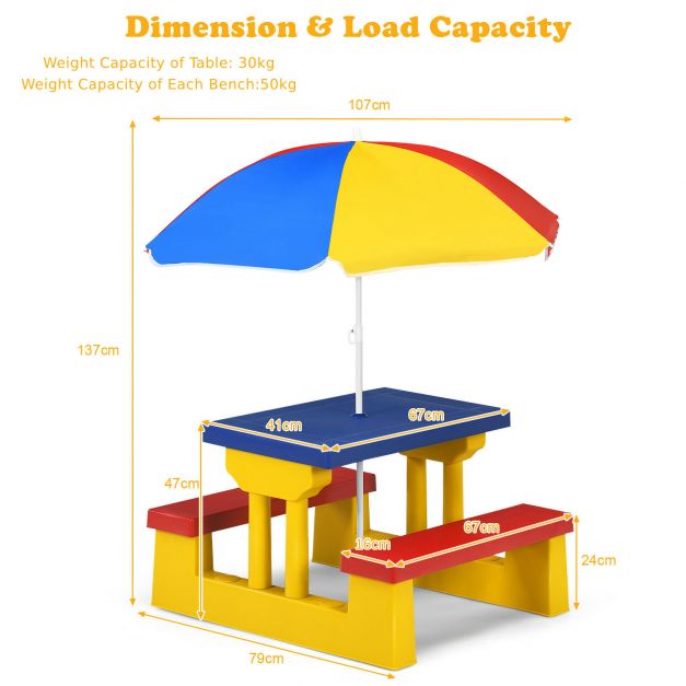 Kids Picnic Table Set for Backyard with Removable Sun Umbrella