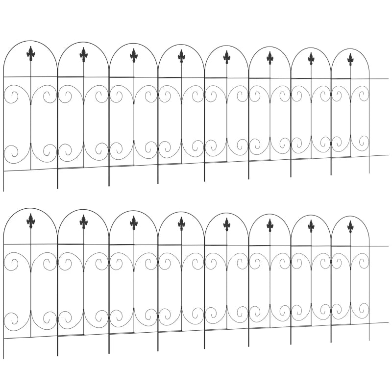 Black Metal Decorative Garden Fencing 16PC Outdoor Picket Panels, Rustproof, 44in x 25ft