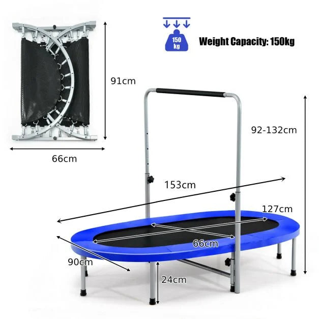 Foldable Double Fitness Trampoline with Adjustable Handrail – Exercise at Home