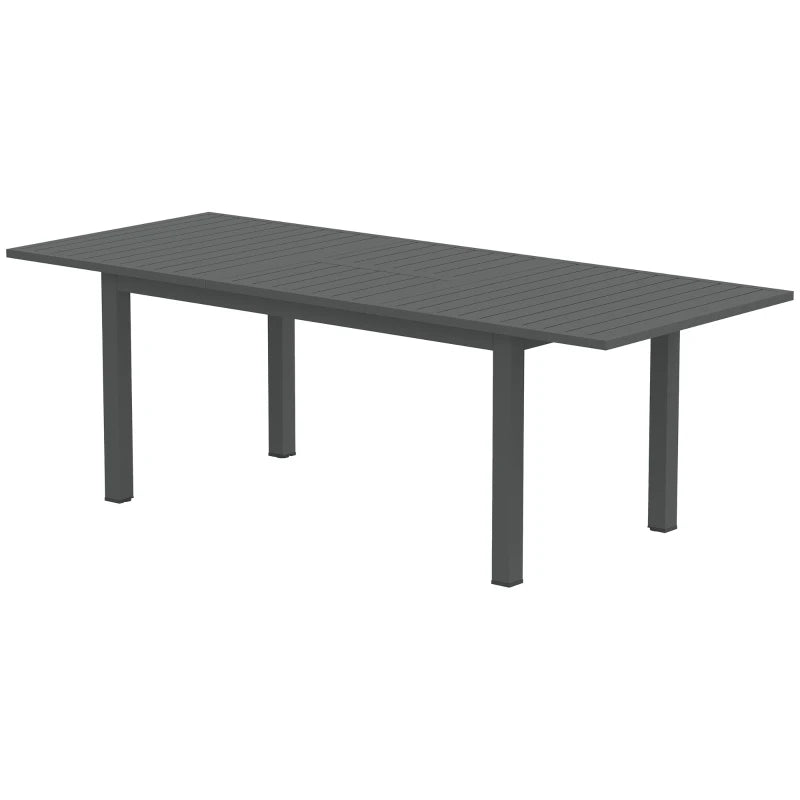 Aluminium Extending Garden Table with Slatted Top for 6-8 People, Grey, 160/220x90x73cm