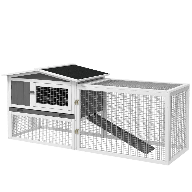 Rabbit & Guinea Pig Hutch with Run & Sliding Tray, Grey