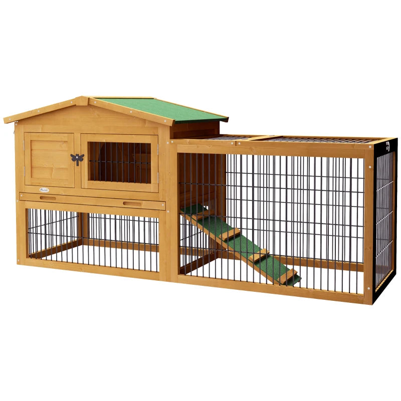 Wooden Rabbit House with Run – Yellow