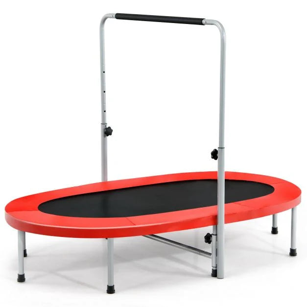 Foldable Dual Fitness Trampoline with Adjustable Handrail for Indoor Exercise