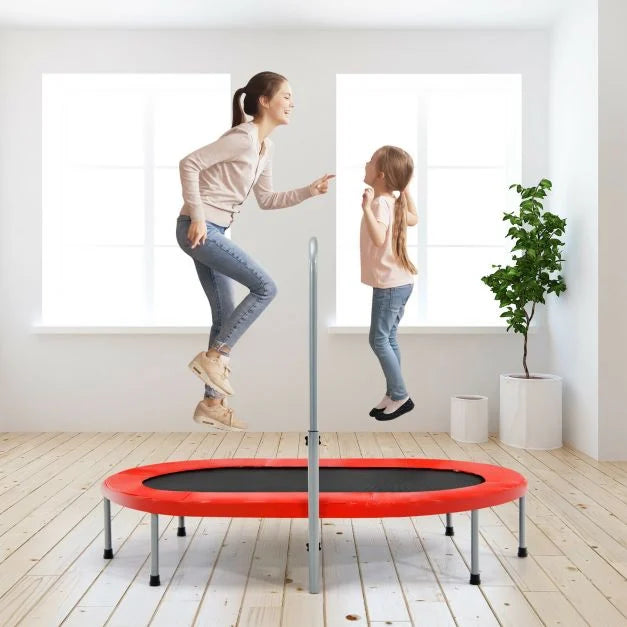 Foldable Double Fitness Trampoline with Adjustable Handrail – Exercise at Home