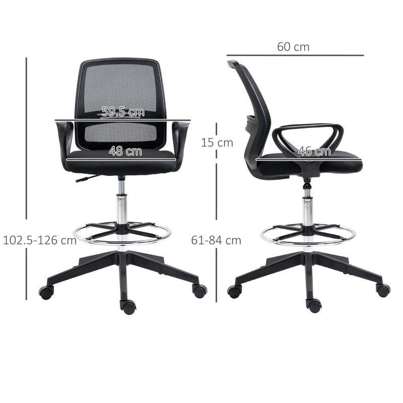 Mesh Drafting Chair with Footrest – Adjustable Height, 360° Swivel, 5-Pack