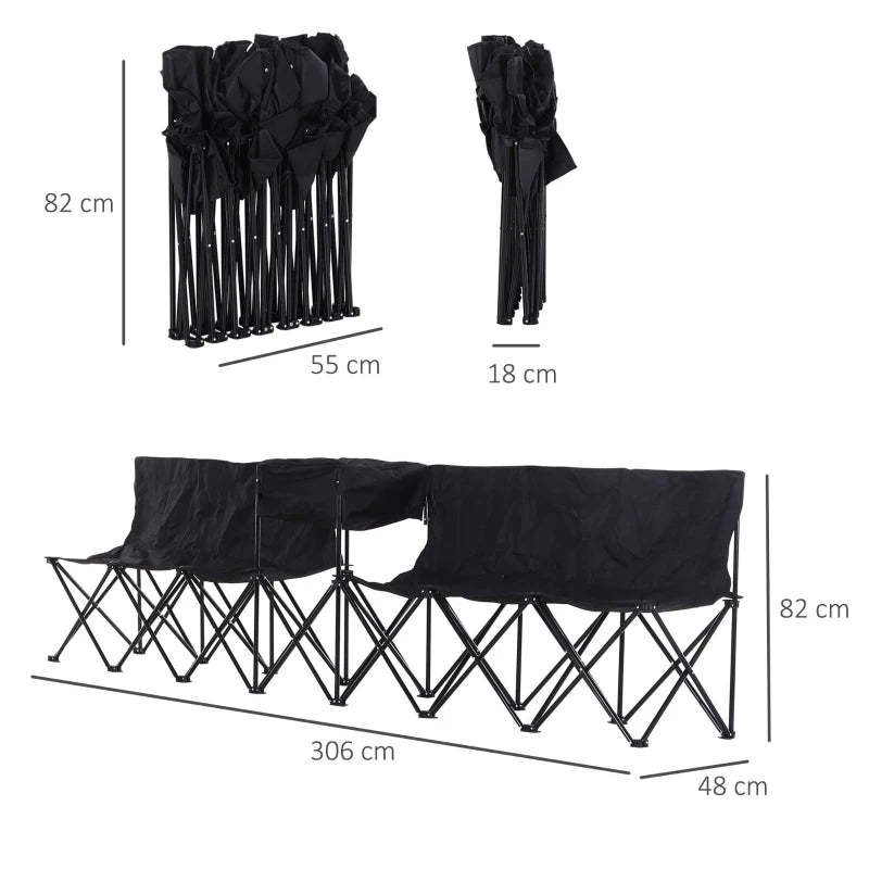 Black 6-Person Folding Sports Bench with Cooler & Carry Bag