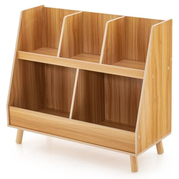 5-Cube Kids Bookshelf and Toy Organizer with Solid Wood Legs and Anti-Tipping Kits