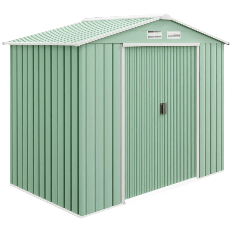 Metal Garden Shed with Lockable Double Doors, Ventilation & Foundation Kit, 7x4 ft, Light Green