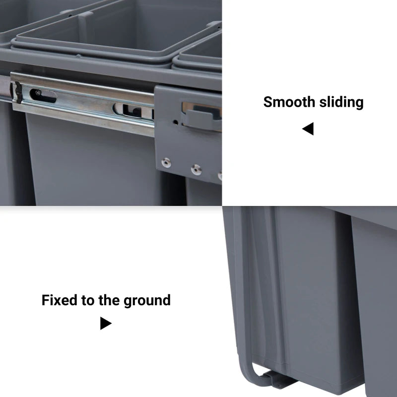 Grey Pull-Out Waste Bin Cabinet, 40L Recycling Bin (1x20L+2x10L)