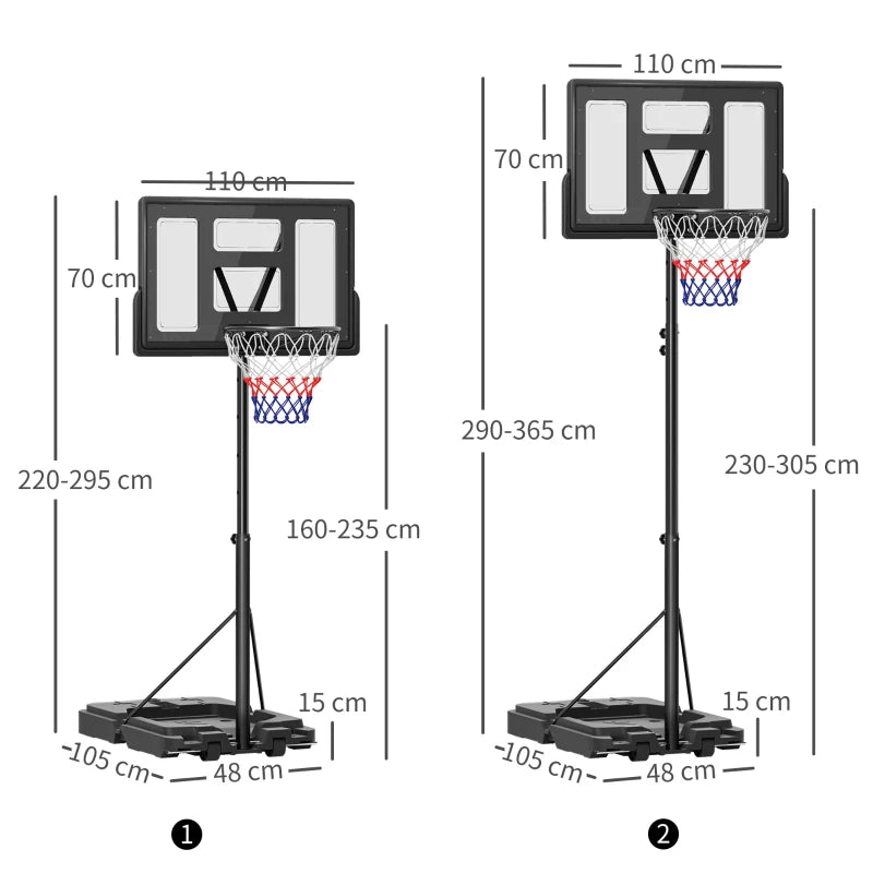 Mobile Basketball Hoop with Wheels & Weighted Base