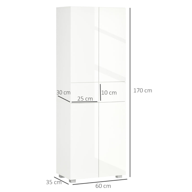Freestanding Kitchen Cabinet, Push-Open Doors, High Gloss White