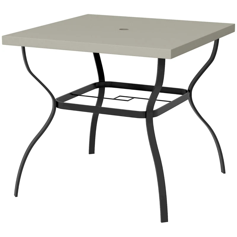 Durable Four-Seater Outdoor Steel Table with Parasol Hole, Grey and Black Finish