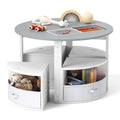 Round Kids Table with 4 Chairs and Built-In Fabric Storage Drawers