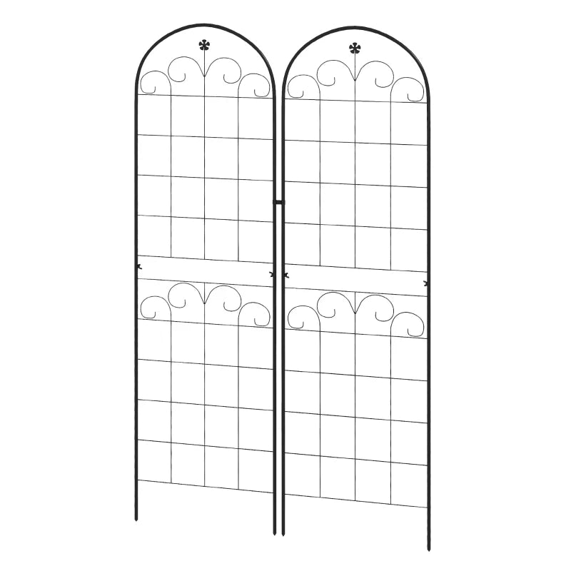 Climbing Plant Support Trellis Set with Floral Metal Design for Garden, Set of 2