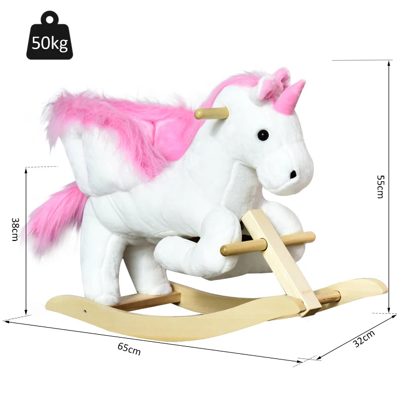 Kids Plush Unicorn Rocking Horse with Wood Base and Music for 1.5-3 Years