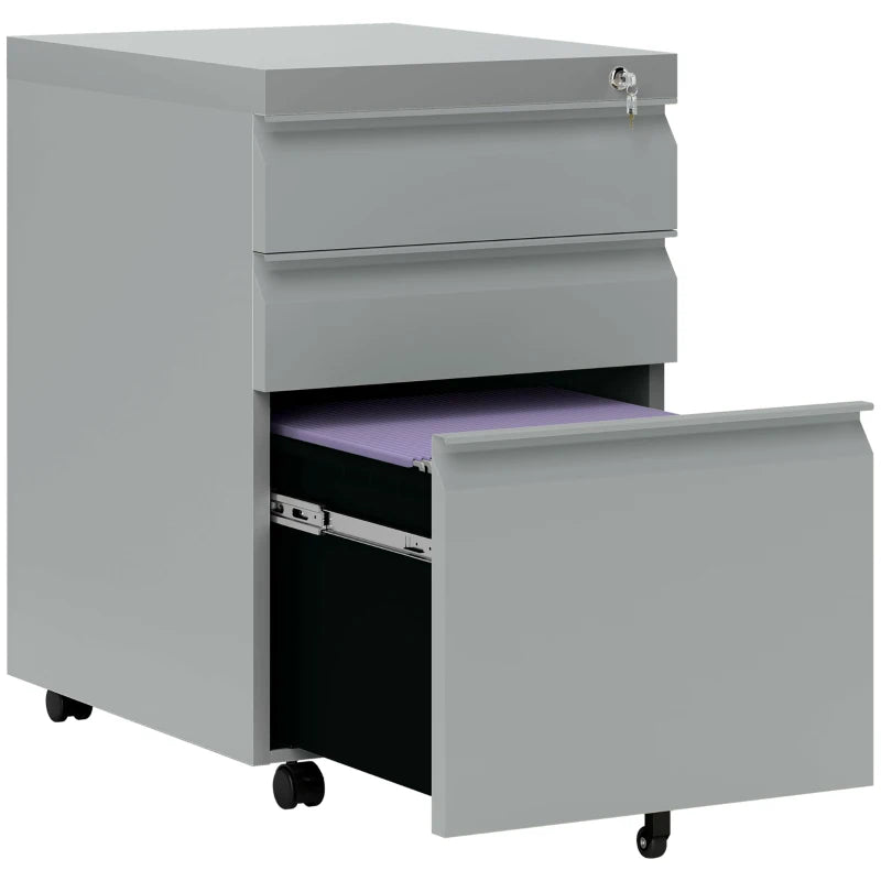 Grey Mobile File Cabinet, 3 Drawers for Letter, A4, Legal Size