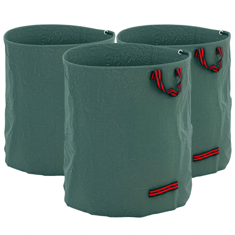 Garden Waste Bags for Leaves & Debris, Heavy Duty, Reusable with Handles, Green, 272L x 3