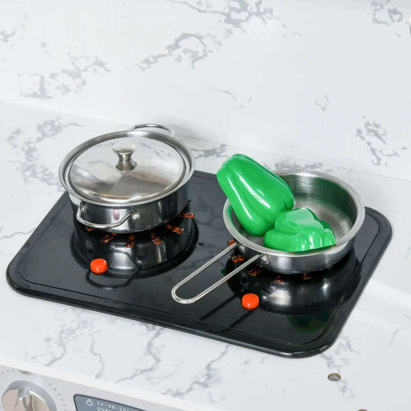 Realistic Play Kitchen Set with Water, Lights, Sounds, Apron & Chef Hat for Ages 3-6