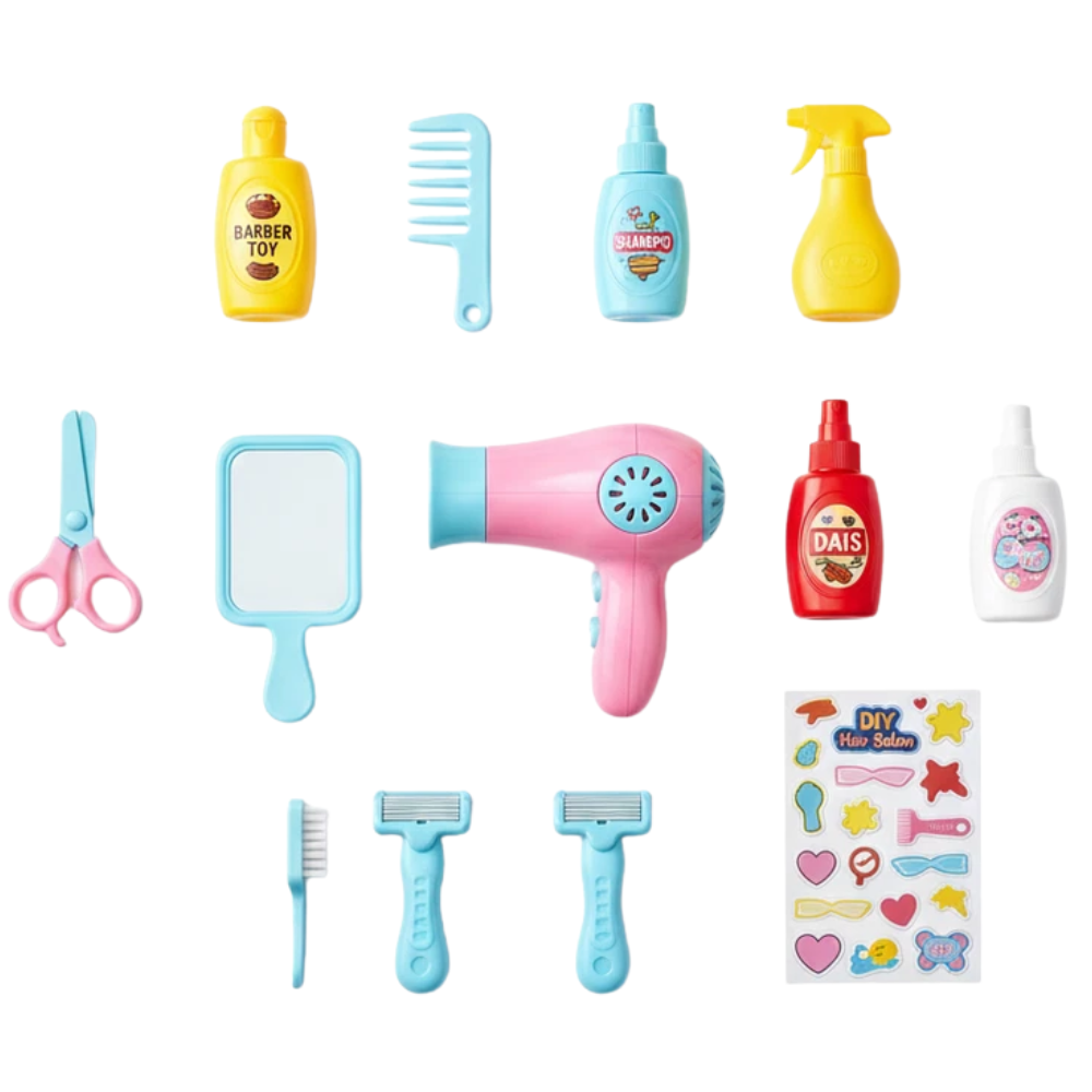 Kids Barber Shop Pretend Play Set with Carry Case Hair Salon Toy Kit