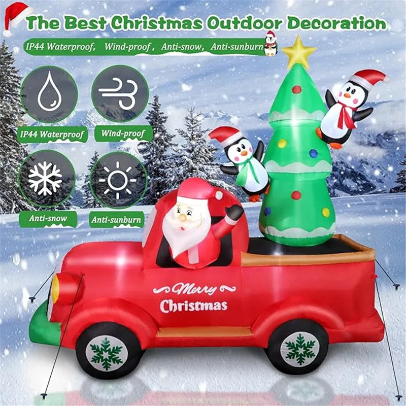 Inflatable Santa Truck 6.9FT with LED Lights for Indoor/Outdoor Christmas Decor
