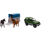 Mitsubishi Pajero Diecast Car Toy with Horse Trailer and 2 Horses Pull Back 1:32