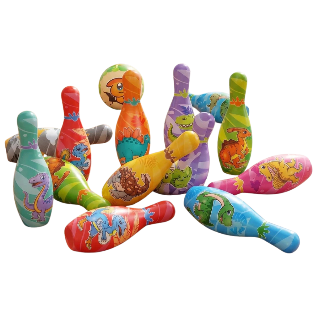 Kids Dinosaur Bowling Set 10 Pins & 2 Balls Soft Foam Skittles Game