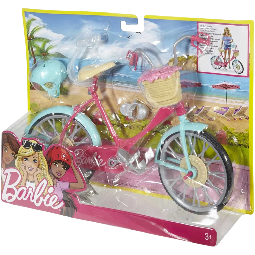 Barbie Bicycle with Flower Basket & Helmet for Dolls Pink Bike Accessory
