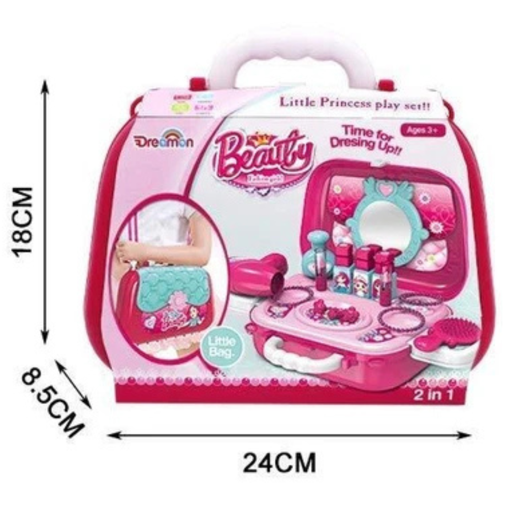 19pc Girls Role Play Jewelry Kit Princess Suitcase Pretend Makeup Hair Styling Toy Set