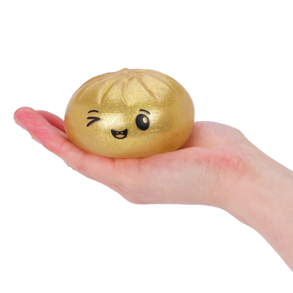 Toyland® Metallic Gold Squishy Bao Dumpling Fidget Toy with Reusable Steamer Box Ages 3+