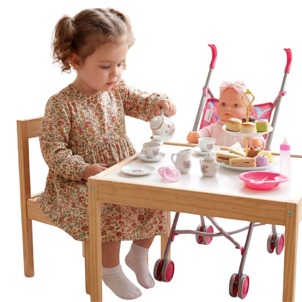 Baby Doll with Toy Stroller Pushchair Dummy Magic Bottle & Feeding Accessories Set